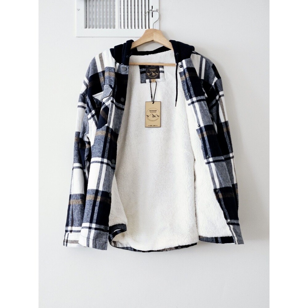 Weatherproof Vintage Sherpa Lined Plaid Shacket Hoodie – Men’s M